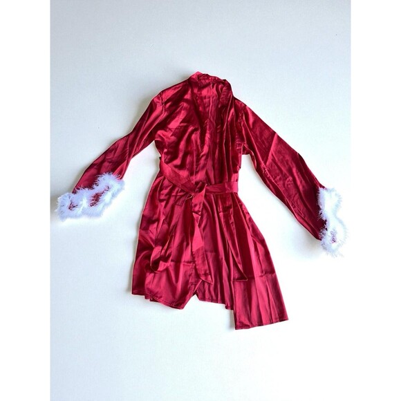 Valentine Sexy Lingerie Red Santa Dress Teddy Sleepwear Set Large Romper Robe - Picture 2 of 13
